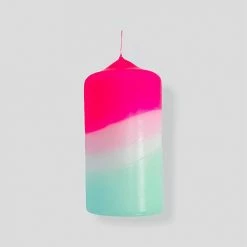Pink Stories Dip Dyed Pillar Candles Peppermint Tower