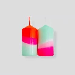 Pink Stories Candle Dip Dye Neon Peppermint Cherries Set of 2