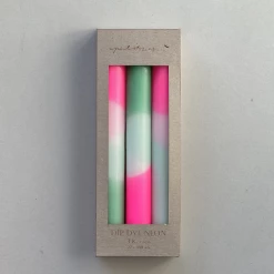 Pink Stories Dip Dye Neon Candles - Peppermint Clouds, Boxed Set Of 3