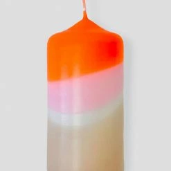 Pink Stories Dip Dye Neon Papaya Rock Pillar Candle