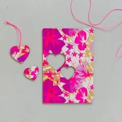 Pink Stories Heart Birch Wood Pendant Set