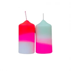 Pink Stories Neon Dip Dye Small Pillar Candle Pair - Peppermint Cherries