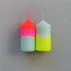 Pink Stories Neon Dip Dye Small Pillar Candle Pair - Rainbow Wings