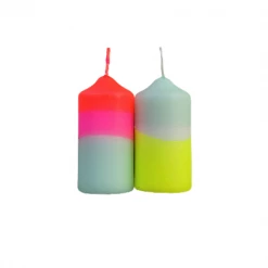 Pink Stories Neon Dip Dye Small Pillar Candle Pair - Rainbow Wings