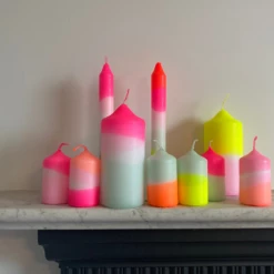 Pink Stories Neon Dip Dye Dining Candles Trio Rainbow Kisses
