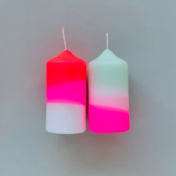 Pink Stories Neon Dip Dye Small Pillar Candle Pair - Peppermint Cherries