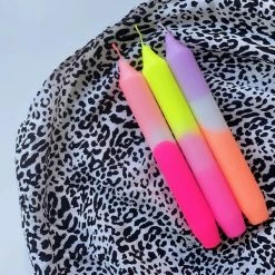 Pink Stories Neon Dip Dye Dining Candles Trio - Summer Breeze
