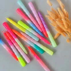 Pink Stories Fruit Salad Neon Dip Dye Twisted Dinner Candles