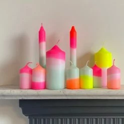 Pink Stories Neon Dip Dye Small Pillar Candle Pair - Peppermint Cherries