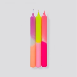 Pink Stories Neon Dip Dye Dining Candles Trio - Summer Breeze